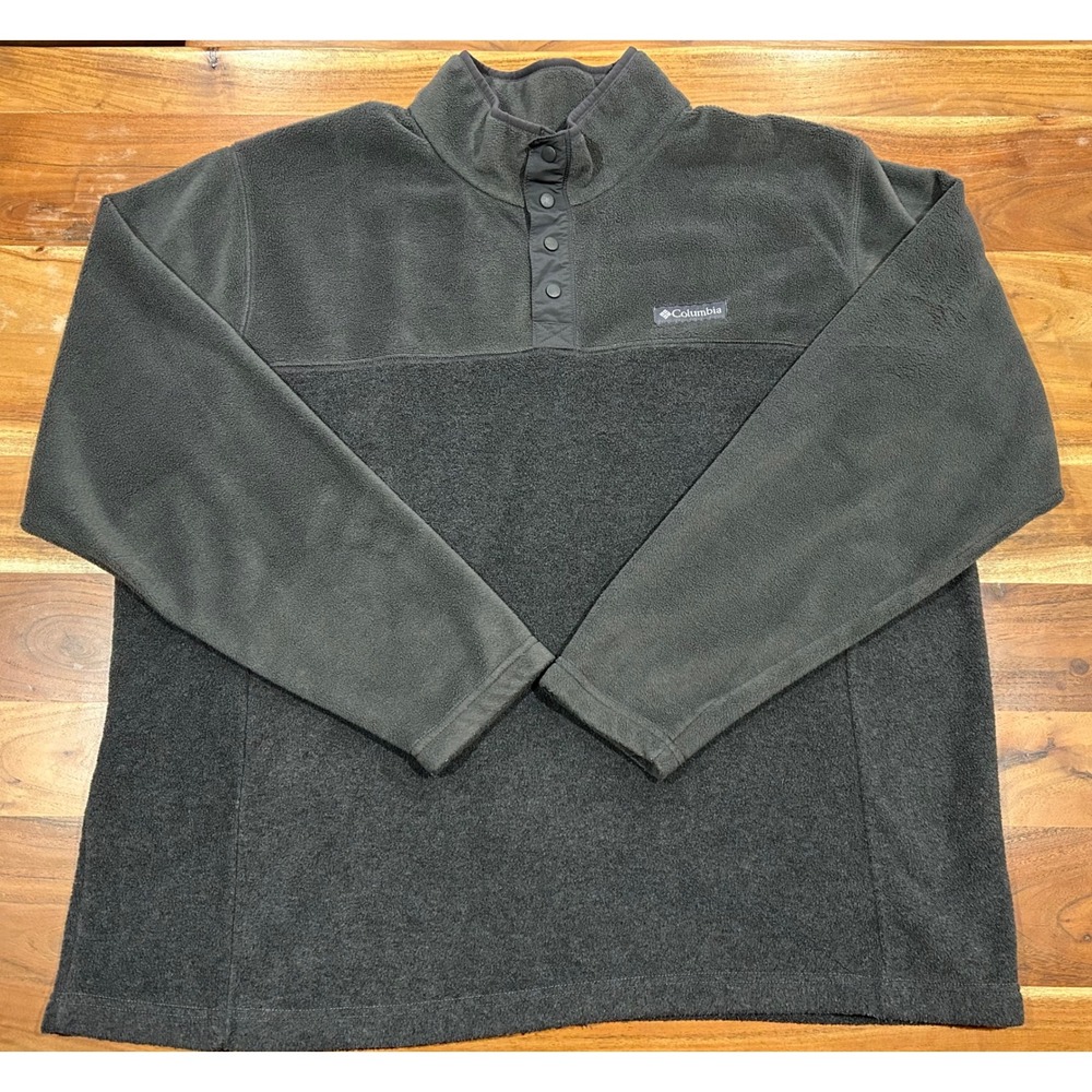 Columbia Mens XXL Steens Mountain Fleece Pullover Charcoal Grey Snap Mock Neck